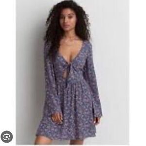 American Eagle Outfitters Floral Front Tie Long Sleeves Dress